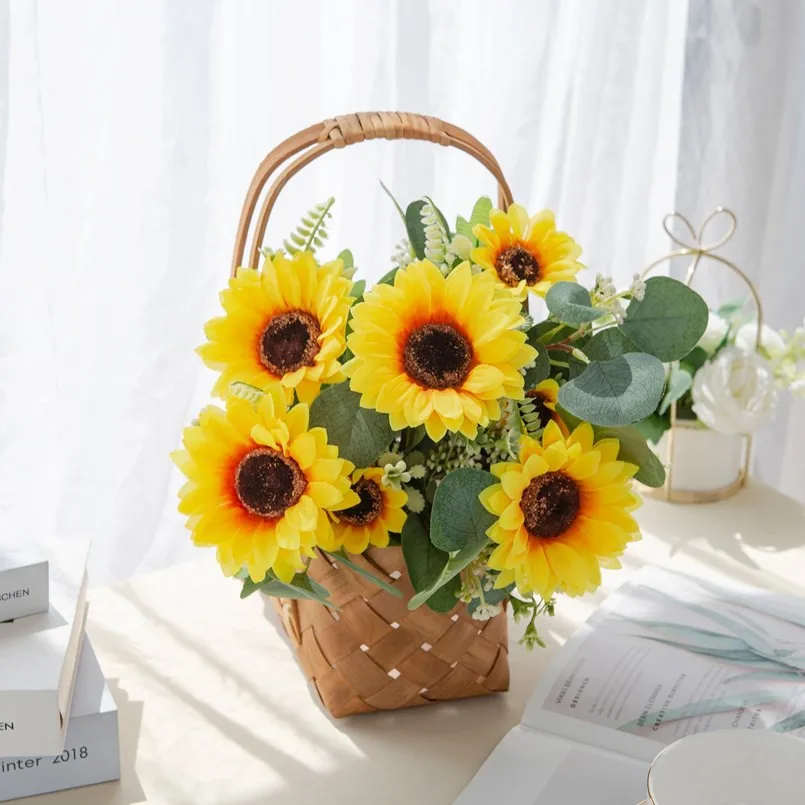 7 künstliche Blumenköpfe aus Seide, Sonnenblume, Hochzeits-Brautstrauß, Festdekoration, Heimdekoration, Garten, Wanddekoration, DIY-Geschenk – Detail 4
