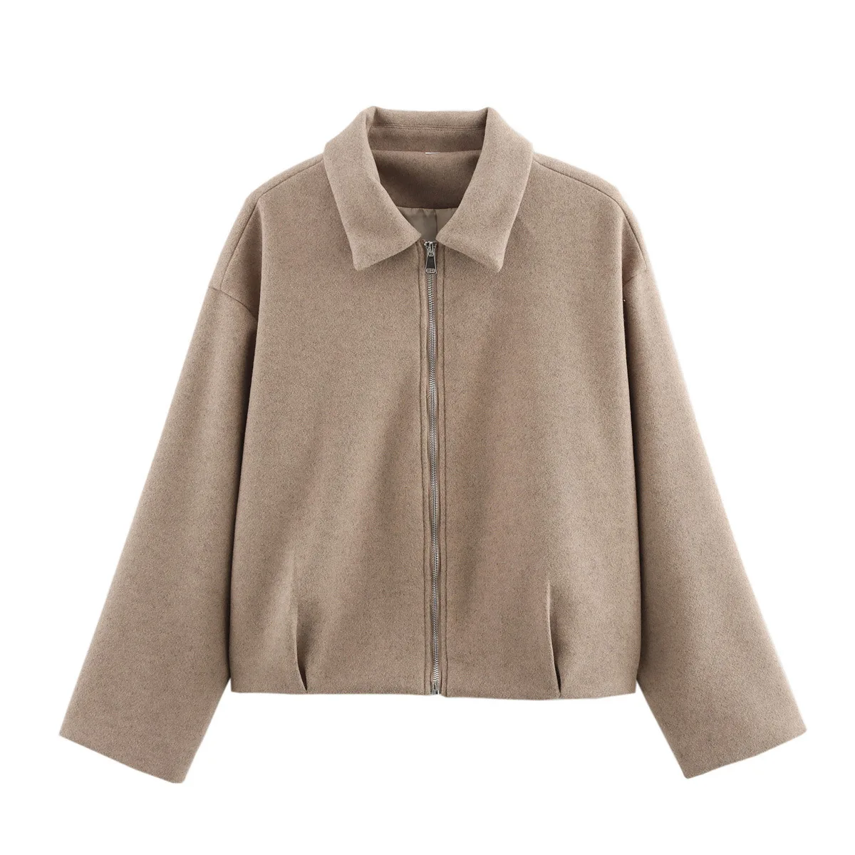 

Весенняя женская повседневная короткая куртка на молнии с лацканами, модное шерстяное пальто, оптовая продажа в Европе и США