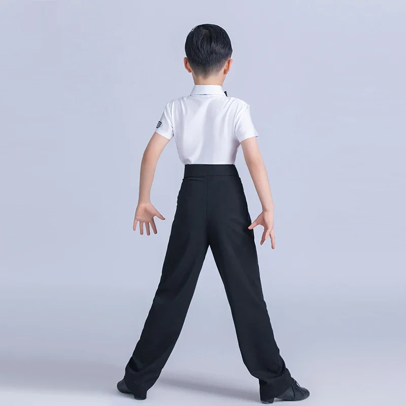 Children Latin Dance Training Costume Boy's Samba Tango Dancing Clothes Cha Cha Waltz Dancer Short Sleeves Tops Pnats Set VBH937