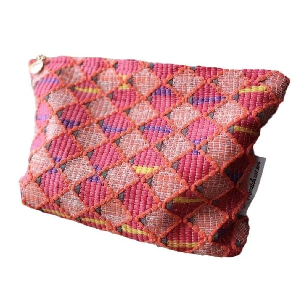 

New Portable Cosmetic Bag Multi-Functional Large Capacity Storage Bag Red Diamond Grid Toiletry Handbag Travel