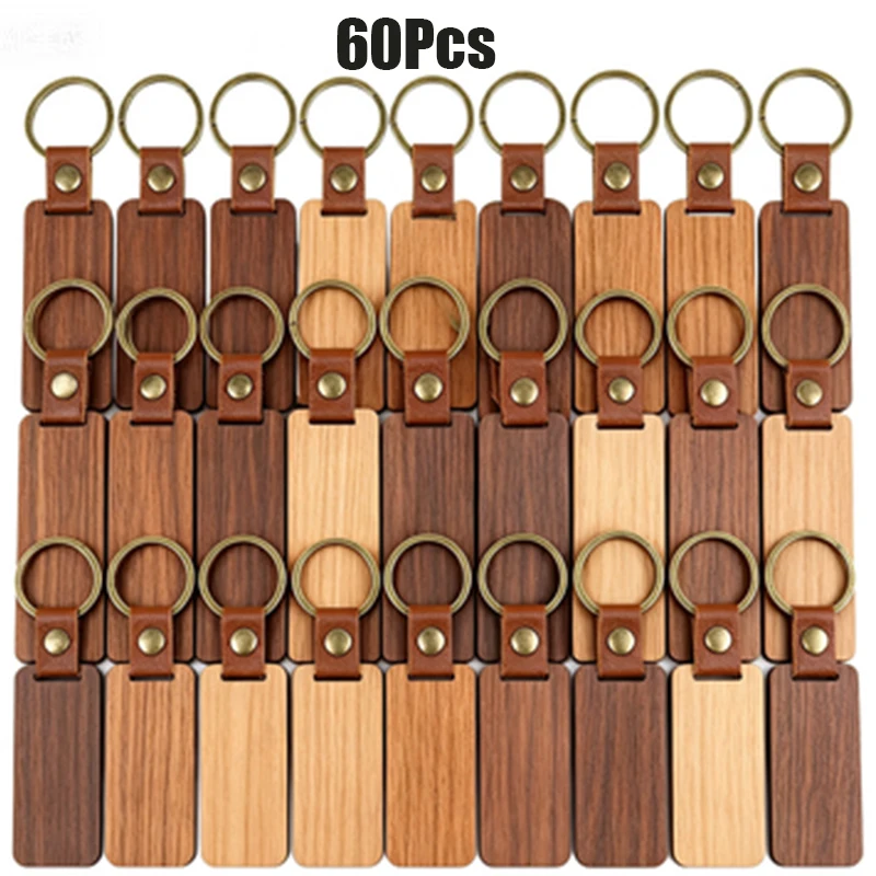 60Pcs Unfinished Wood Key Blanks, Rectangle Wooden Key Tags