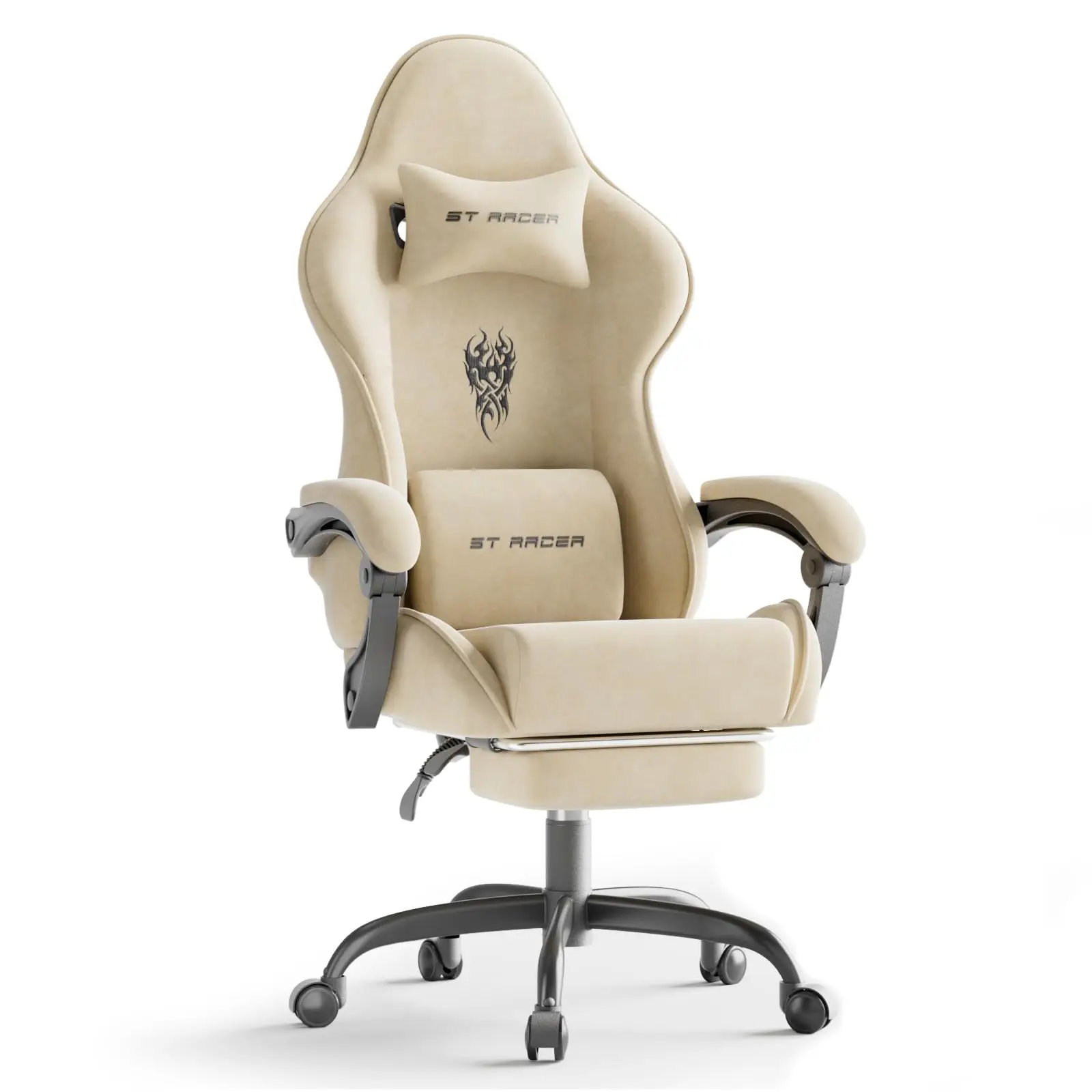Velvet Fabric Gaming Chair, High Back Ergonomic Gamer Chair for Adult, Comfortable Video Game Chair with Footrest and