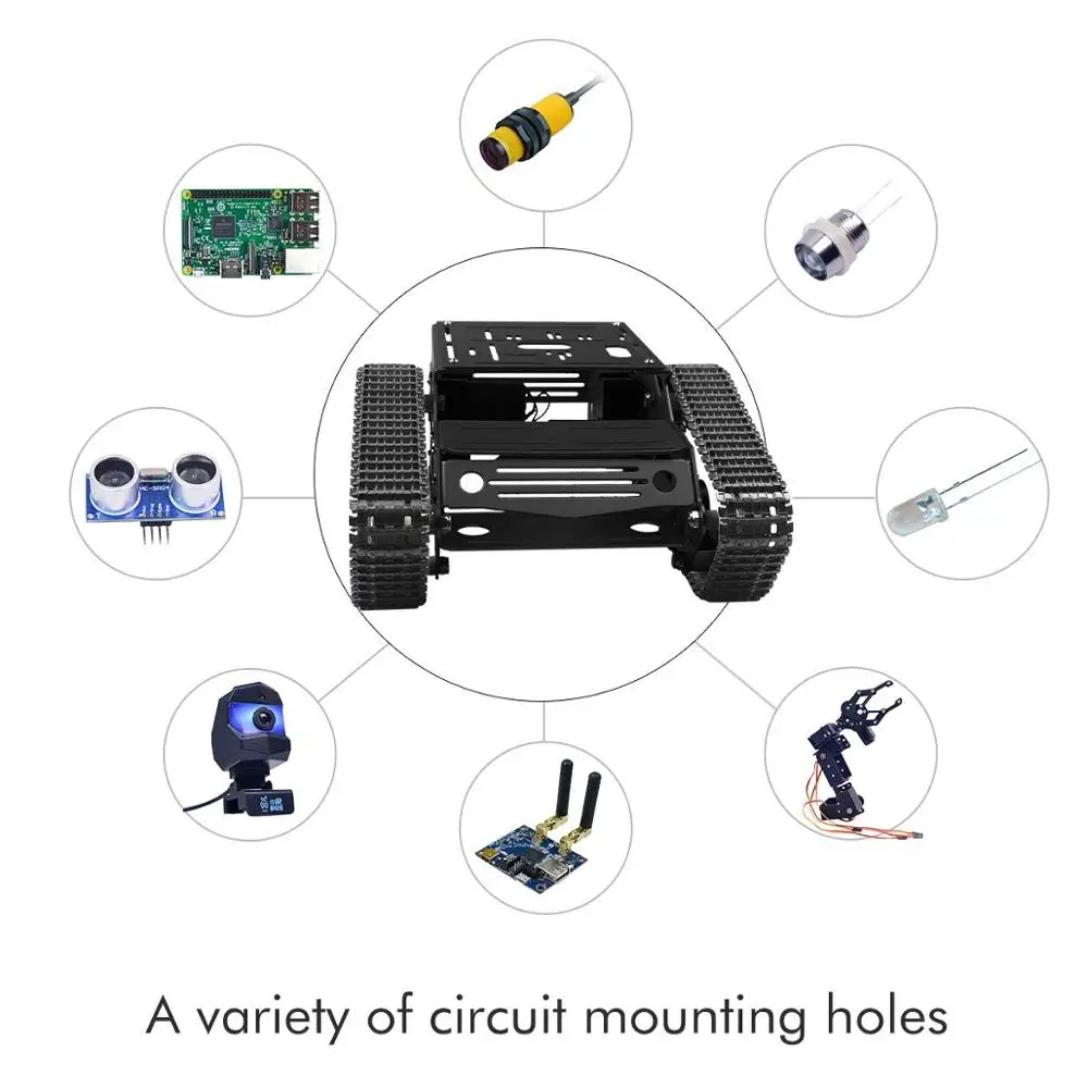 Imagem -04 - Kit Chassi para Tanque de Carro Robô Inteligente Plataforma Grande de Liga de Alumínio com Motores 2wd para Arduino Raspberry pi Faça Você Mesmo Controle Remoto