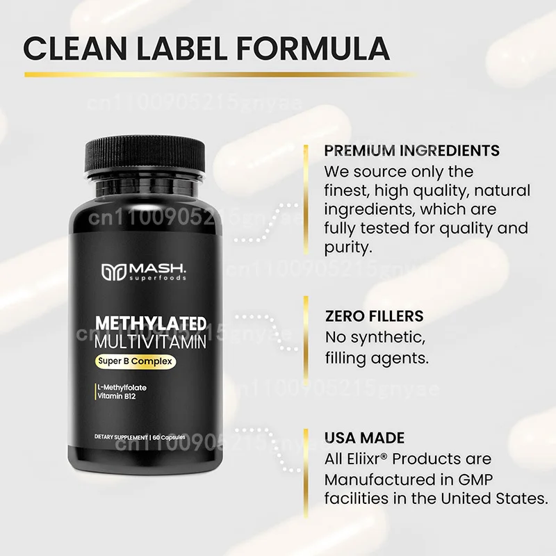 

Iron Methylation of Multiple Vitamins, B12 Methylcobalamin, Folate, Coenzyme Q10, and Zinc, Energy Support, 60 Capsules