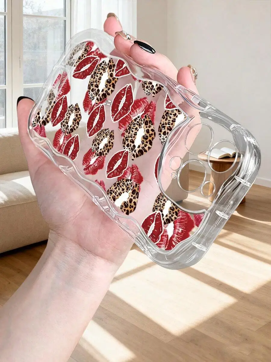 

Lip Print Leopard Pattern Phone Case Soft Bumper Shockproof Cover For iPhone 17 To 11 Series
