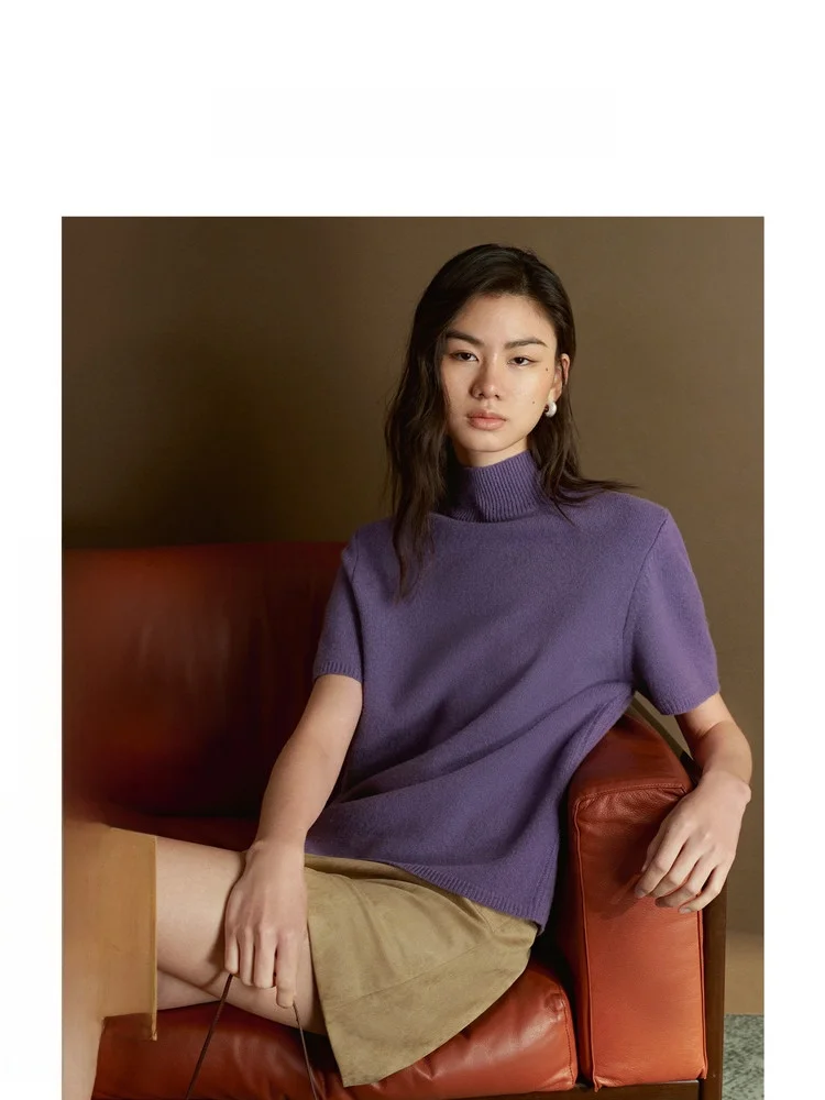 

ZhiZhi High Neck Knitted T-Shirt Women's Cashmere Blend Casual Style Soft Comfortable Spring New Fashion City Walk Office Com...