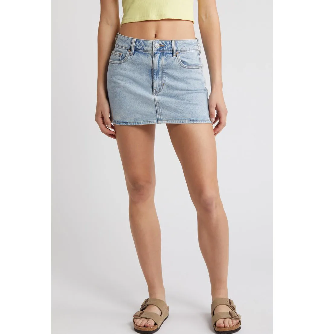 Customized Women's A-Line Midi Skirt Light Denim Washed with Button Decoration Casual Summer Style