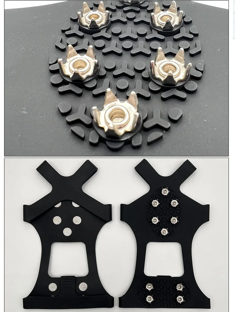 Cubrezapatos antideslizantes con picos de hielo para deportes al aire libre de invierno, con diez picos para escalar en condiciones nevadas.