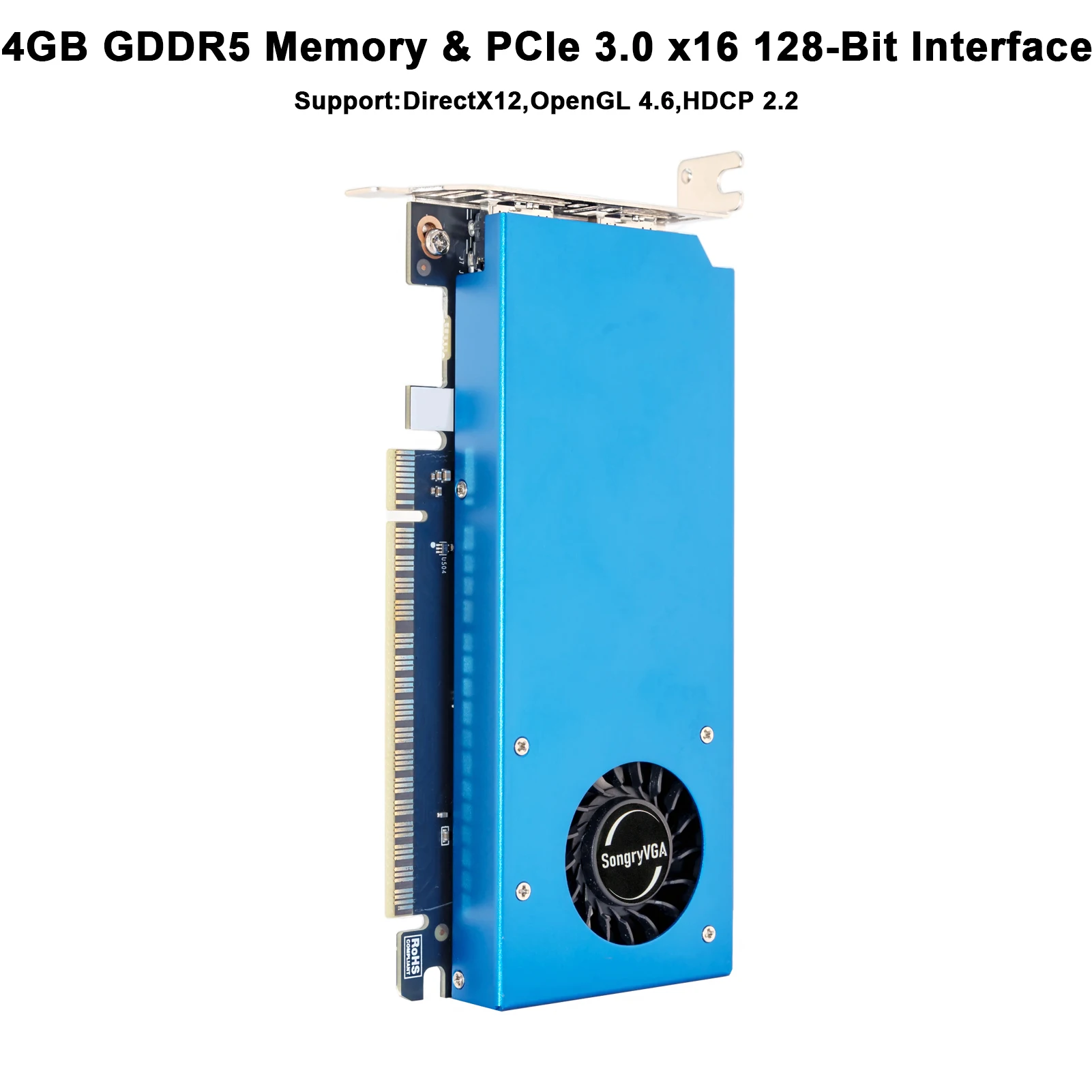 بطاقة رسومات SongryVGA GTX 1050 4GB GDDR5 منخفضة المستوى، 128 بت PCIe 3.0 x16، منافذ HDMI DP HDCP 2.2 دعم، وحدة معالجة الرسومات ذات الشكل الصغير