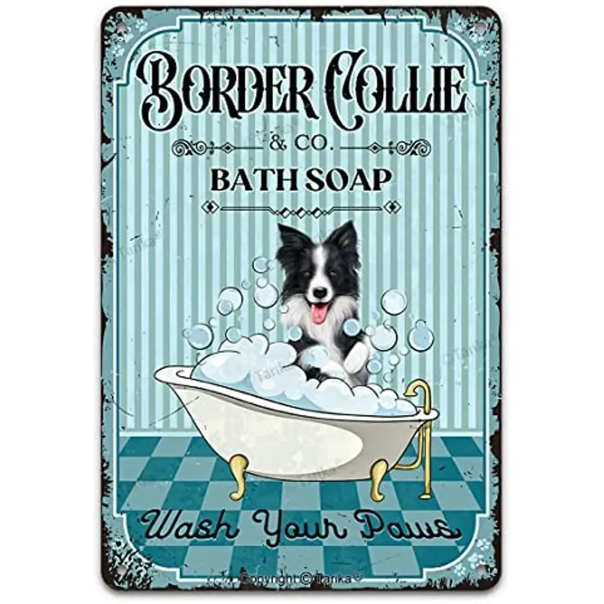 Vintage Dog Metal Tin Sign Border Collie Co. Bath Soap Wash Your Paws Funny Lovely Dog Puppy Pet Art Printing Poster  tin sign