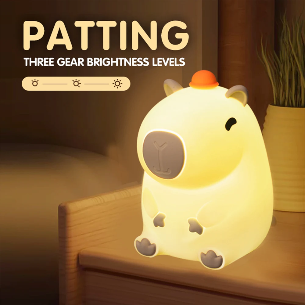 Cute Silicone Capybara Night Light Children's Nightlight Gift USB Rechargeable Animal Touch Bedside Sleep Lamp Decoration image 5