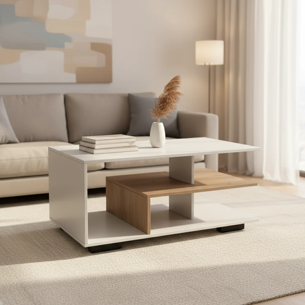 xx-Modern Simple Design 3 Layers Light Color Center Table Wooden Coffee Table for Living Room^