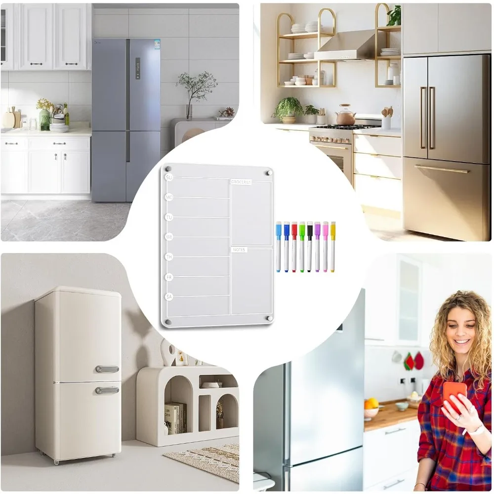 تقويم أسبوعي للثلاجة، مخطط أكريليك مغناطيسي شفاف قابل لإعادة الاستخدام مع علامات لقائمة تسوق البقالة ومخطط المهام #5