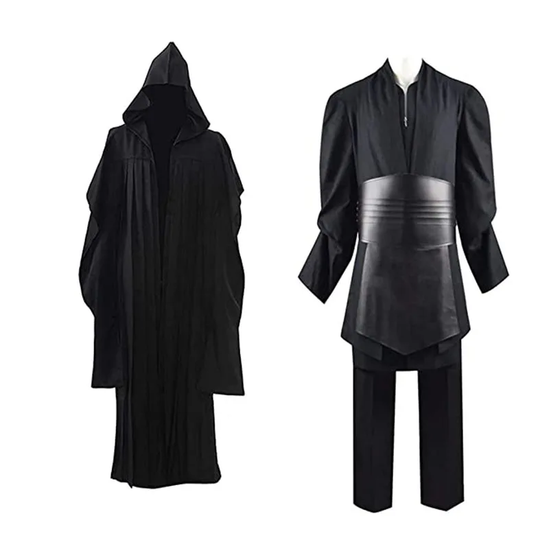 Movie Star Darth Cosplay Costume Men's Black Hooded Cloak Robe Uniform Full Set Outfit Role-playing Halloween Costumes Suits