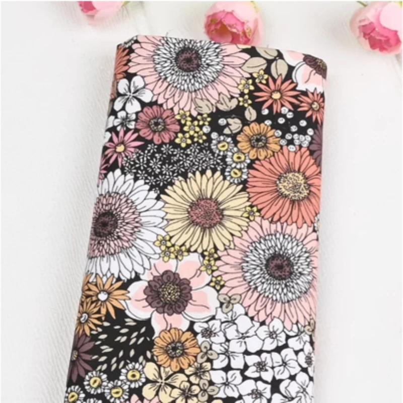 Plain 100% Cotton Fabric With Sun Flower Print, Handmade DIY Patchwork Garment Dress Sewing Tissue CR-1878