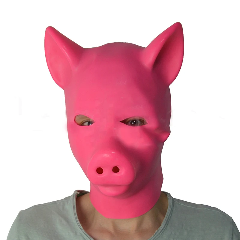 

Hot 3D Pink Latex Pig Hood Mould Latex Rubber Fetish Animal Mask with Zipper Full Head Animal Hood