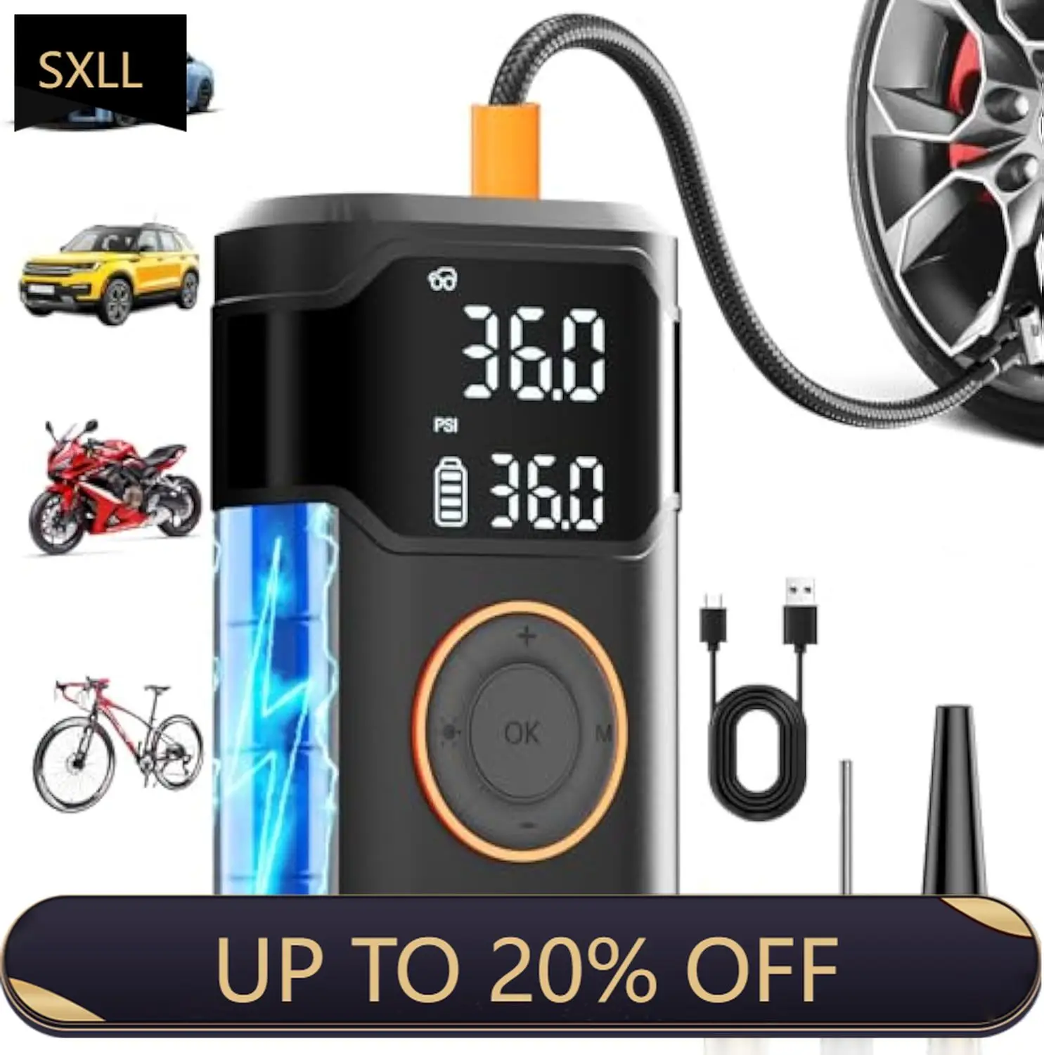 

SXLL Automatic Charging Electric Mini Digital Wireless Portable Cordless Tire Inflator Automotive Air Pump Compressor Tire Infl