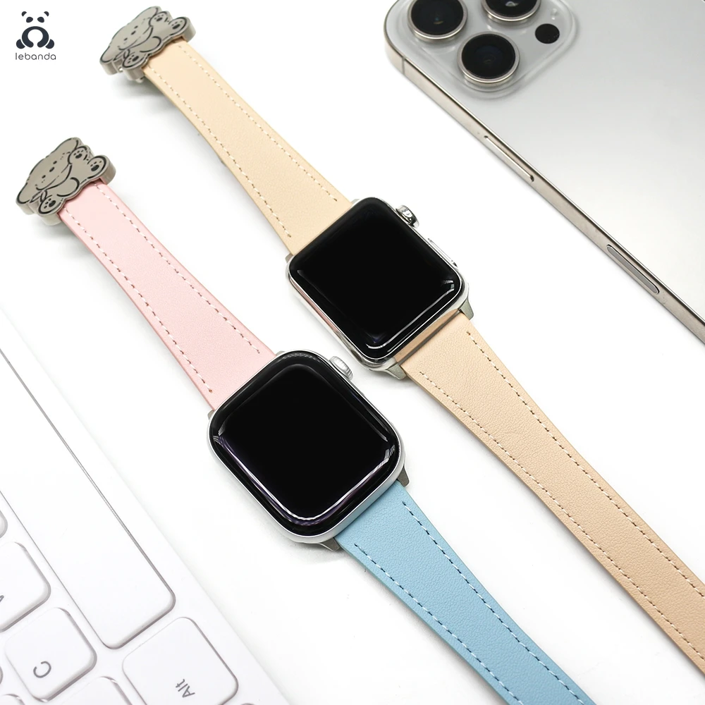 

Ремешок Lebanda для Apple Watch Series 10, 9, 8, 7, 6, кожаный ремешок для iWatch, милый дизайн щенка, магнитная пряжка, застежка для собаки, браслет