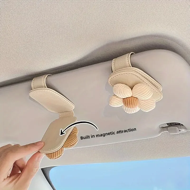 Beige Flower General Motors Sunshade Glasses Clip Sunglasses Clip Multi functional Card Ticket Clip Bracket Fastener Glasses