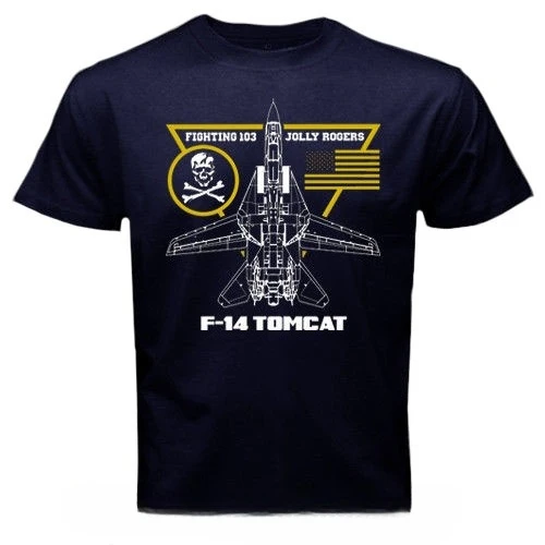 F-14 Tomcat Fighting 103 Jolly Rogers Squadron Aviation Cotton Tshirt Creative Oversized T-shirt Unisex Tops Tees Men's Clothing