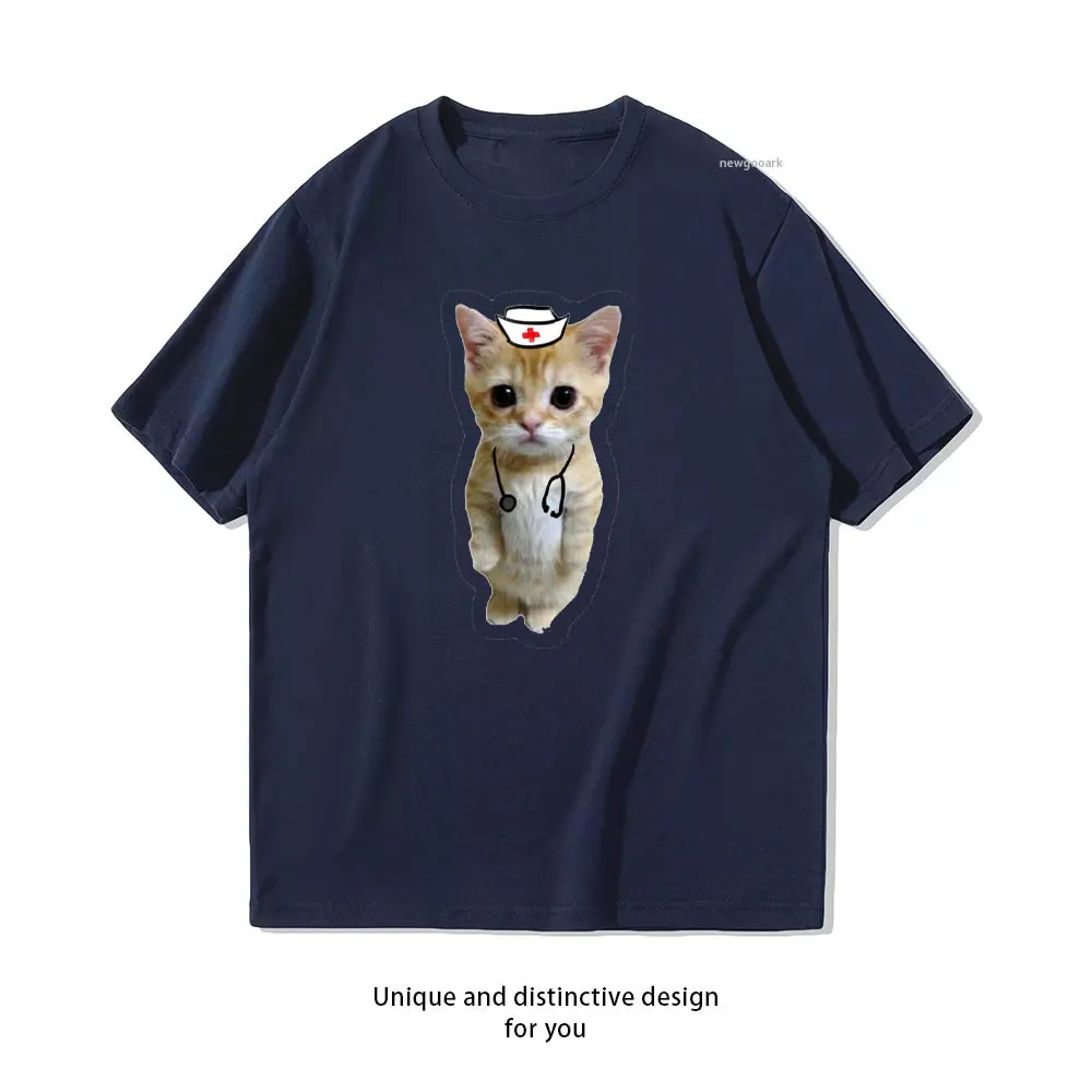 Kawaii ممرضة القطط تي شيرت امرأة رجل عادية القطن الجرافيك تي شيرت الإبداعية الشارع الشهير الكلاسيكية س الرقبة قميص #3