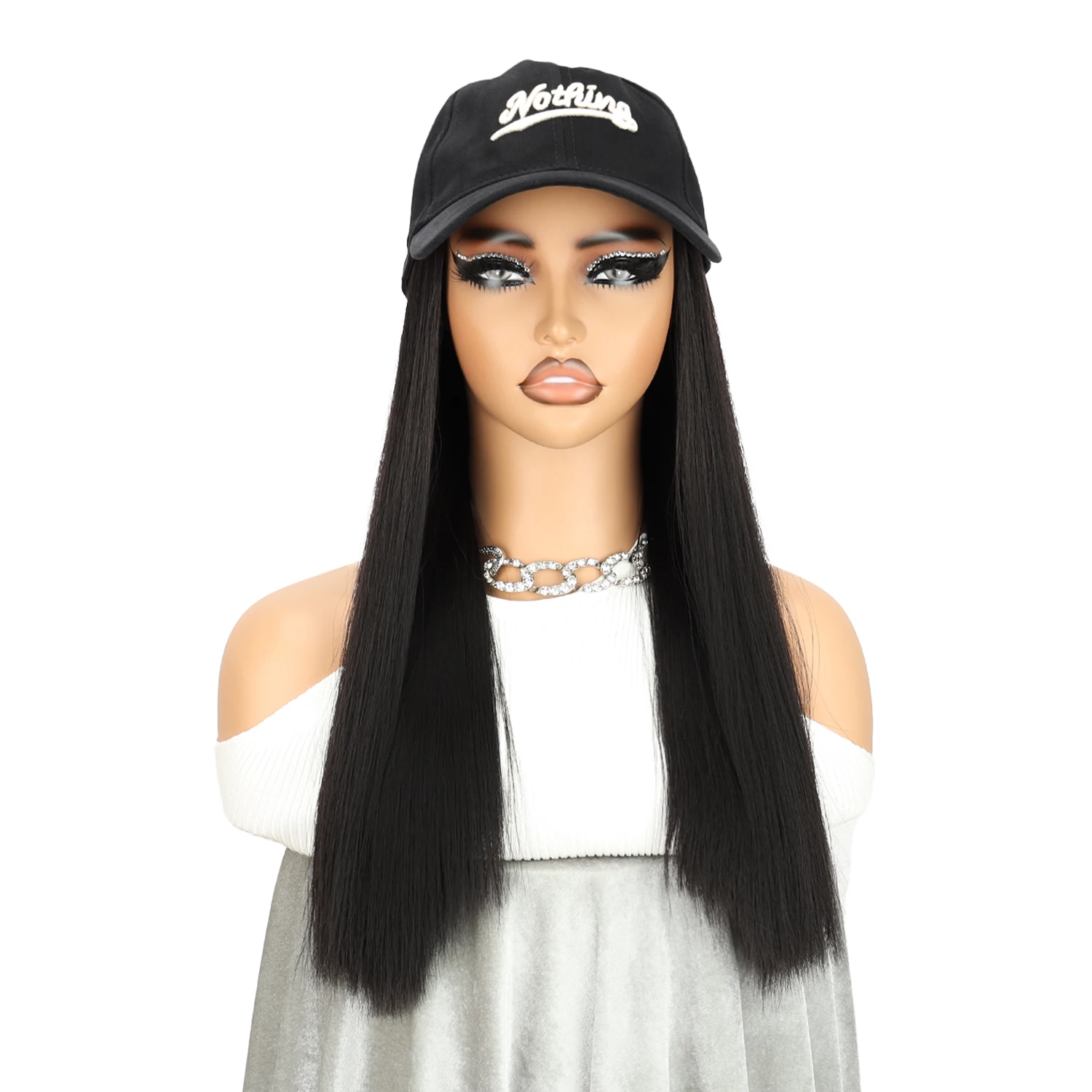 Synthetic High Heat Resistant Material Black Straight Hair Baseball Cap Wig Hat And Wig Naturally Connected Fashion Warm wig