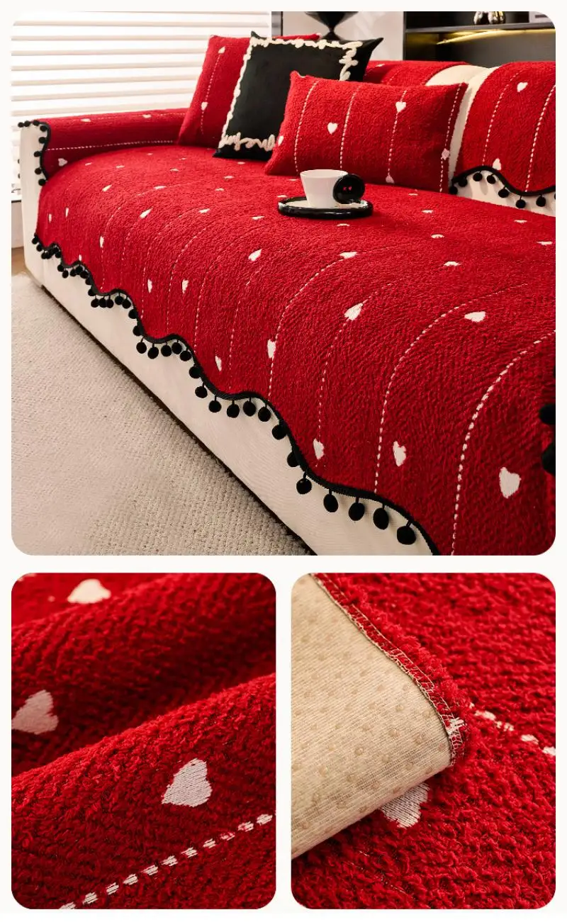 Winter Rot Unregelmäßig Geformte Sofa Kissen Valentinstag Neujahr Hochzeit Dekoration Plüsch Sofa Kissen Anti-Slip Abdeckung Stoff – Detail 6