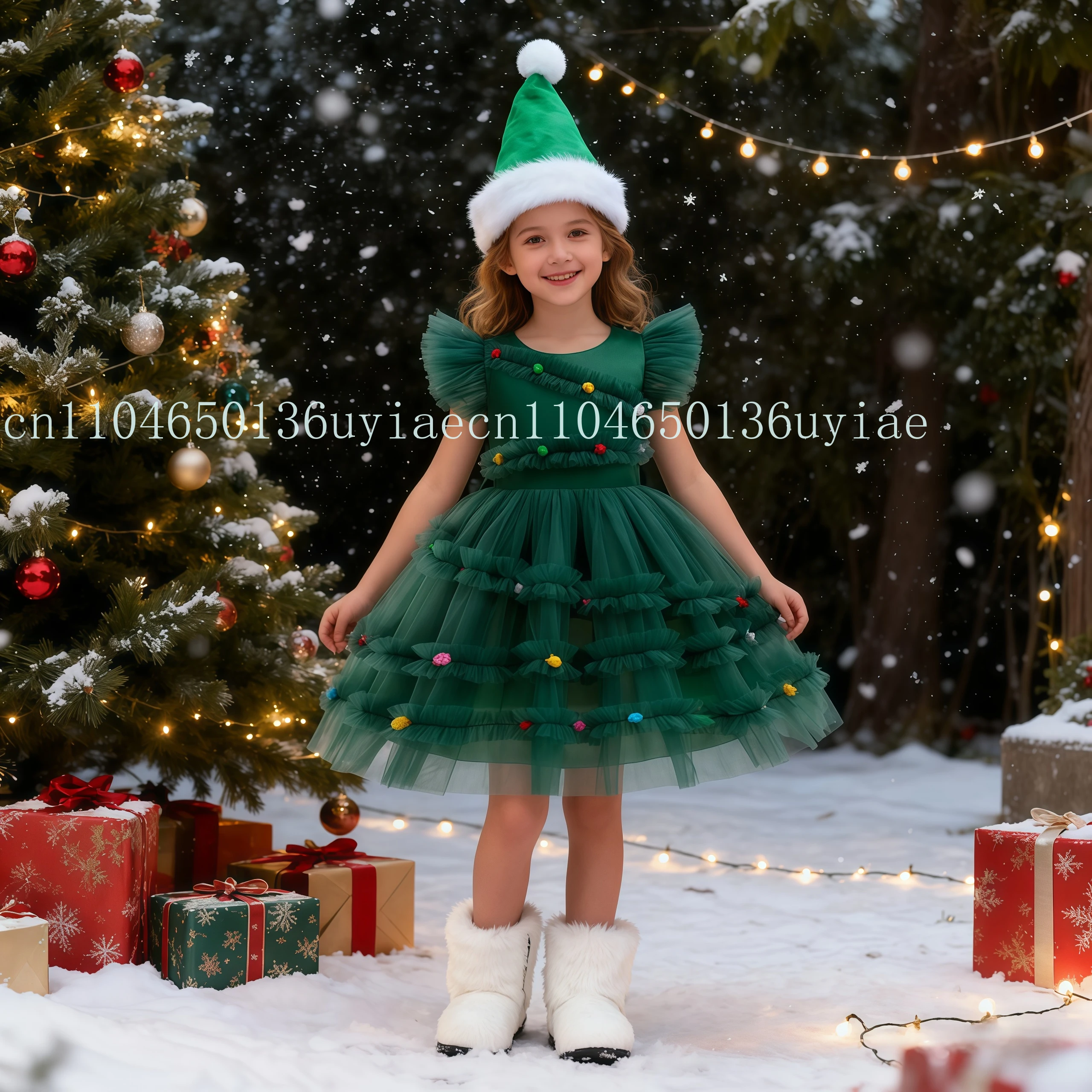 

Toddler Girls Green Elf Christmas Bow Tulle Princess Dress For Kids Santa Claus Xmas Birthday Party Formal Evening Pageant Gown