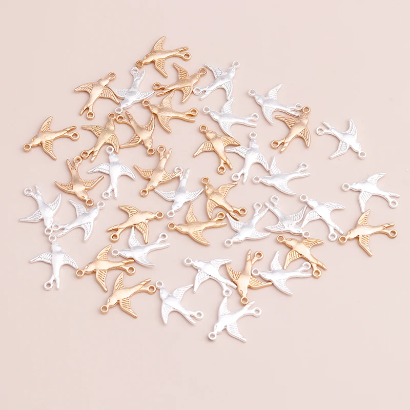 Leslie 30pcs 16*20mm Gold Silver Color Alloy Dove Pigeon Charms Connectors Swallow Pendants for Bracelet Necklace DIY Jewelry