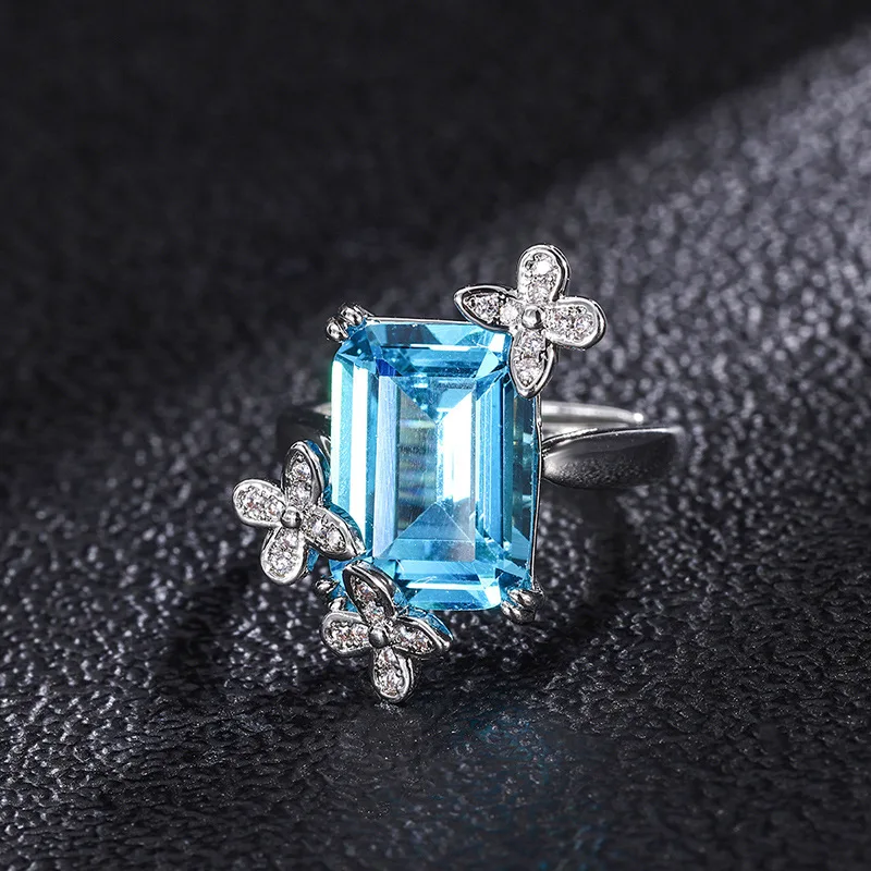 

Jewelry European and American Fashion Trend Topaz Blue Simple Style Adjustable Ring Main Stone 10*14