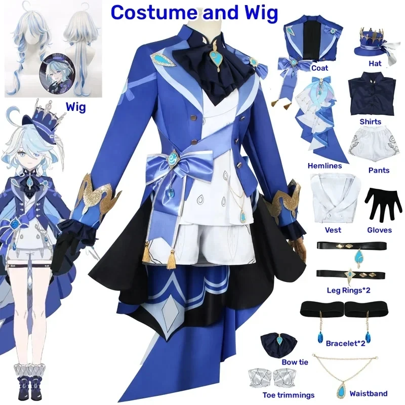 Game Impact Furina Focalors Cosplay Costume Anime Full Set With Hat Fontaine Focalors Halloween Costumes for Women