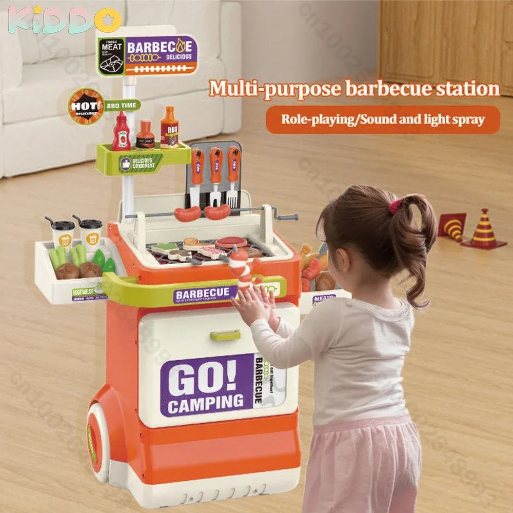Simulare gioco di finzione Giocattolo da cucina per bambini Cucina Carrello per barbecue Chef Playset Accessori Luci Suoni per bambini Ragazze Ragazzo
