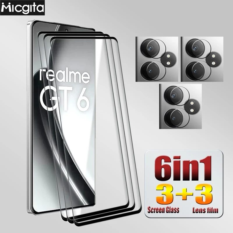 

Стеклянная пленка для экрана Realme GT 6, полное покрытие для Realme GT 6T, изогнутая защитная пленка для Realme GT 6, мягкое волокно, пленка для камеры
