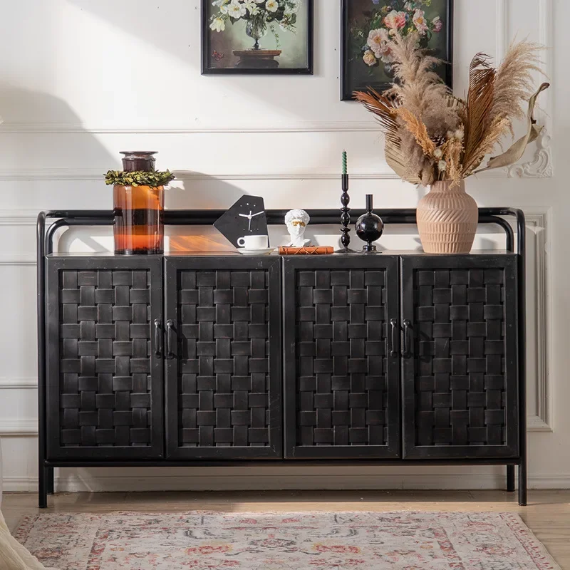 خزانة جانبية لتناول الطعام خشبية رعوية سوداء، وخزانة مدخل بثلاثة أبواب وأربعة أبواب، وخزانة تخزين منزلية