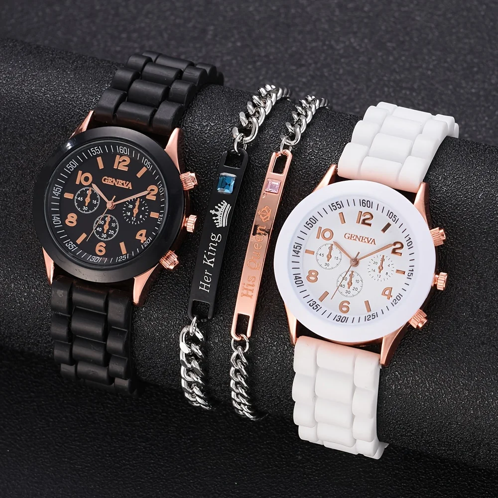 4 Piece Fashionable Multifunctional Creative Personalized Couple Silicone Watch Quartz Watch With Bracelet Combination Set