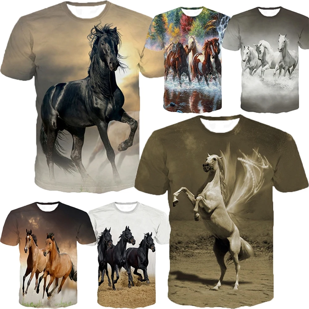 T-shirt comoda casual personalizzata con stampa di cavalli animali stampati in 3D di tendenza di vendita calda estiva