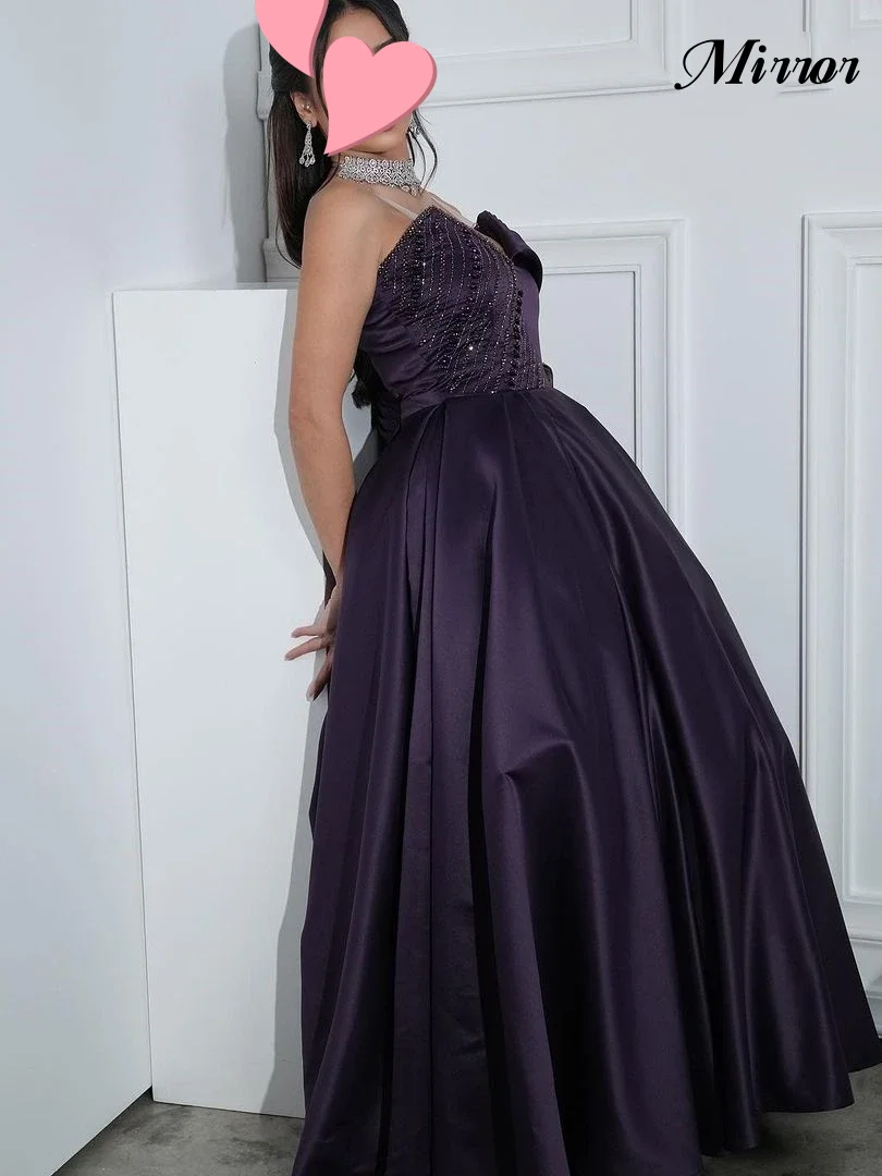 

Mirror Dress Elegant Vintage Sweet Purple Beaded Sequins Strapless A-Line Formal Occasion Prom Dress Evening Party Gowns