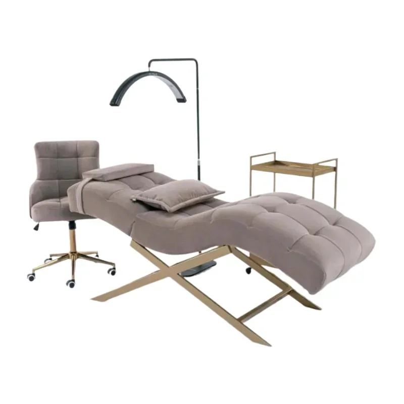 (Chair)2024 new arrival modern massage table spa brown velvet beauty eyelash luxury curved lash bed