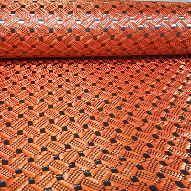 Kafu Kevlar orange jacquard pattern automotive parts modification DIY surface decoration3Kcarbon aramid fiber mixed woven fabric