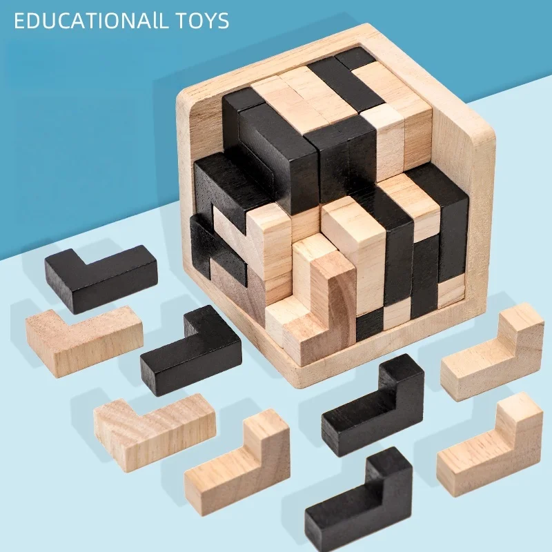 Creative 3D Cube Puzzle Luban Interlocking Creative Educational Wooden Toy Brain IQ Mind Early Learning Game Gifts For Children