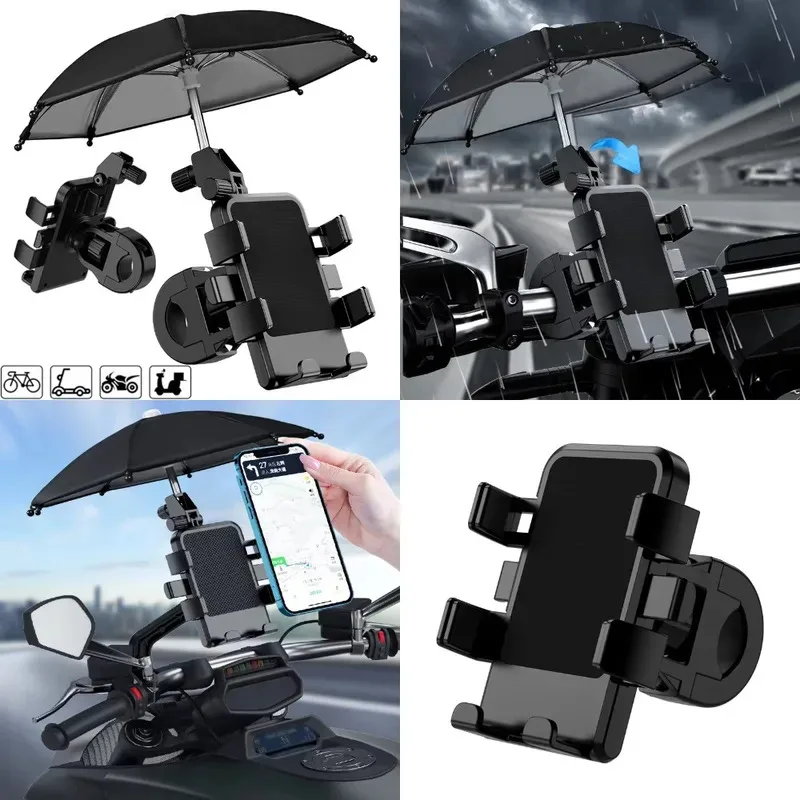 

Motorcycle Mobile Phone Holder Stand & Umbrella Rainproof Sunshade Bicycle Outdoor Scooter Phone Clip Handlebar Mount For
