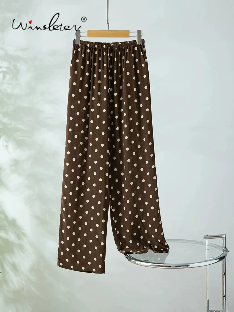 

Winsleter-100%Real Silk Double Crepe Elegant Trousers, Elastic Waist Dot Print, Women Fashion Lazy Pants, 2026 Summer B67334CC