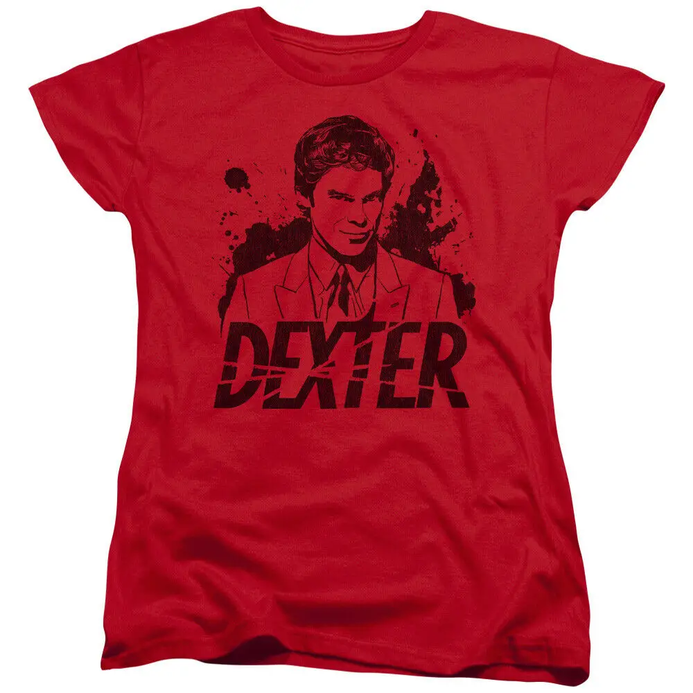 Dexter Womens T-Shirt Dexter Blood Splatter Portrait Red Tee long or short sleeves