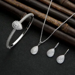 Luxurious Jewelry Sets water drop Earrings Pendant With Necklace Bangles For Bridal Wedding Party Engagement Gifts Wholesale