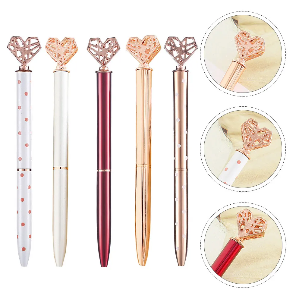 

5Pcs Smooth Writing Heart Shaped Ballpoint Pens Premium Metal Pen for Journaling Coloring Books Sketching Study Notes