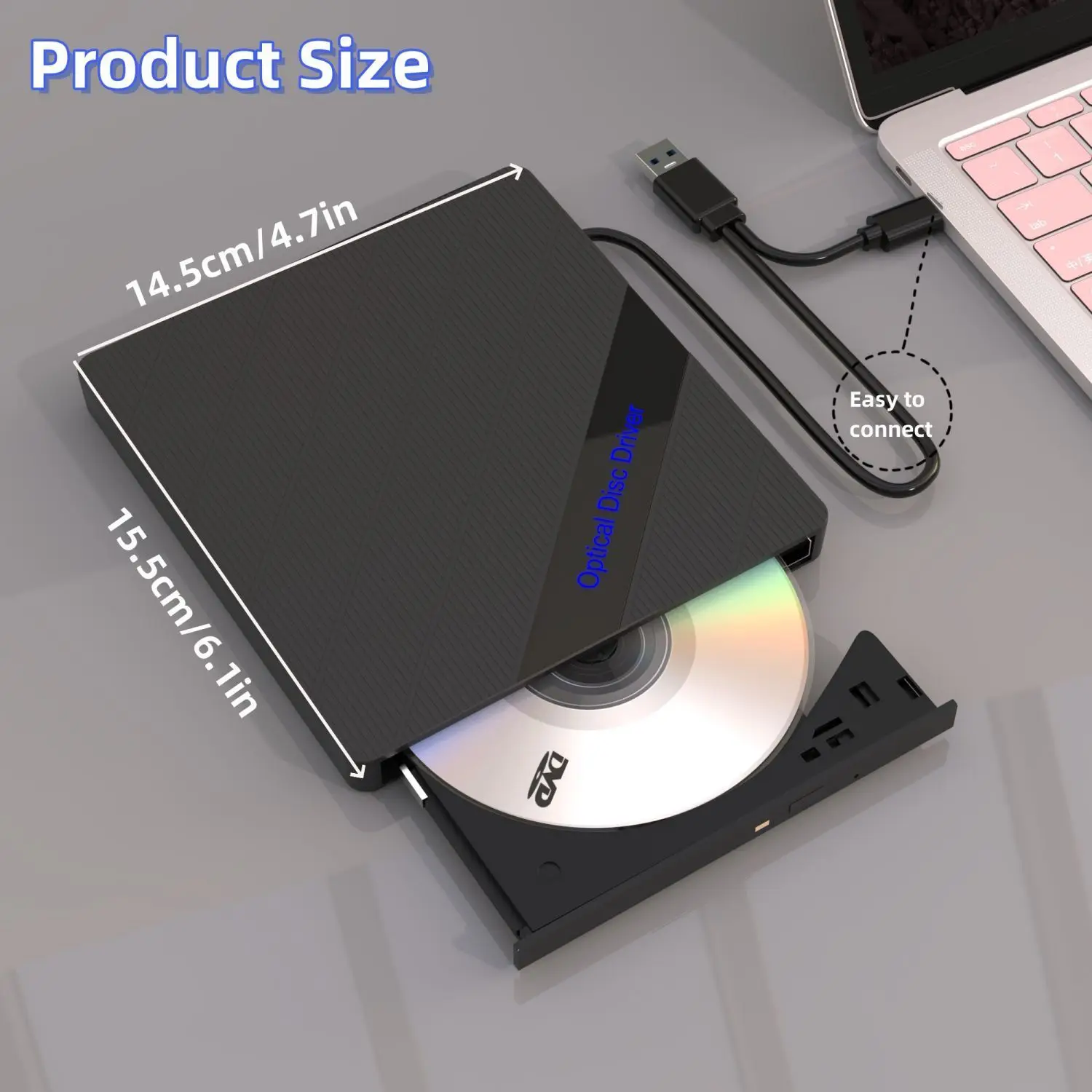 USB Typec 3.0 External BurnerDrive CD/DVD Player DVD Burner Multi-Function with USB 3.0 Ports Card Reader for PC Laptop