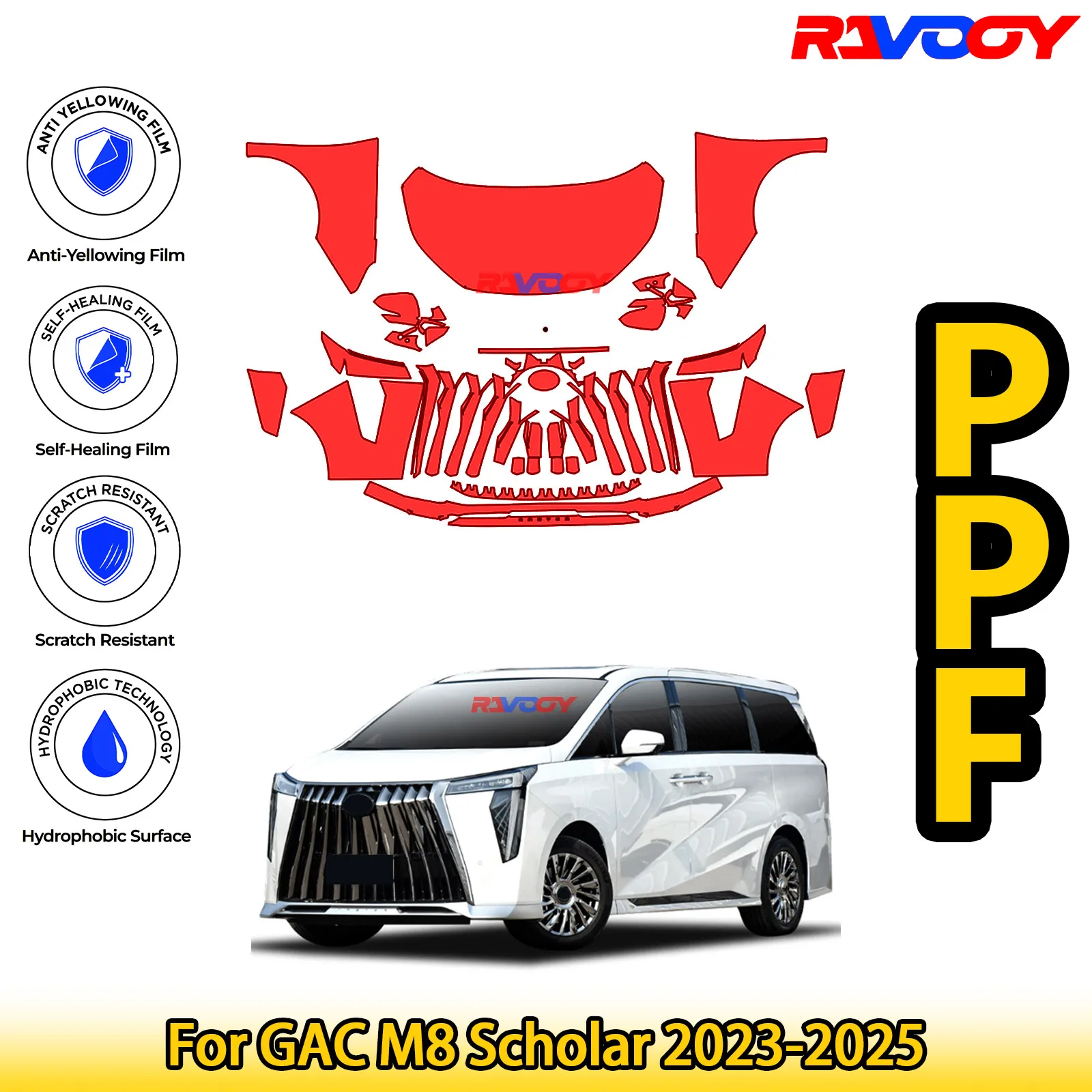 

Для GAC M8 Scholar 2023-2025 глянцевая матовая черная предварительно вырезанная передняя защитная пленка PPF Kit