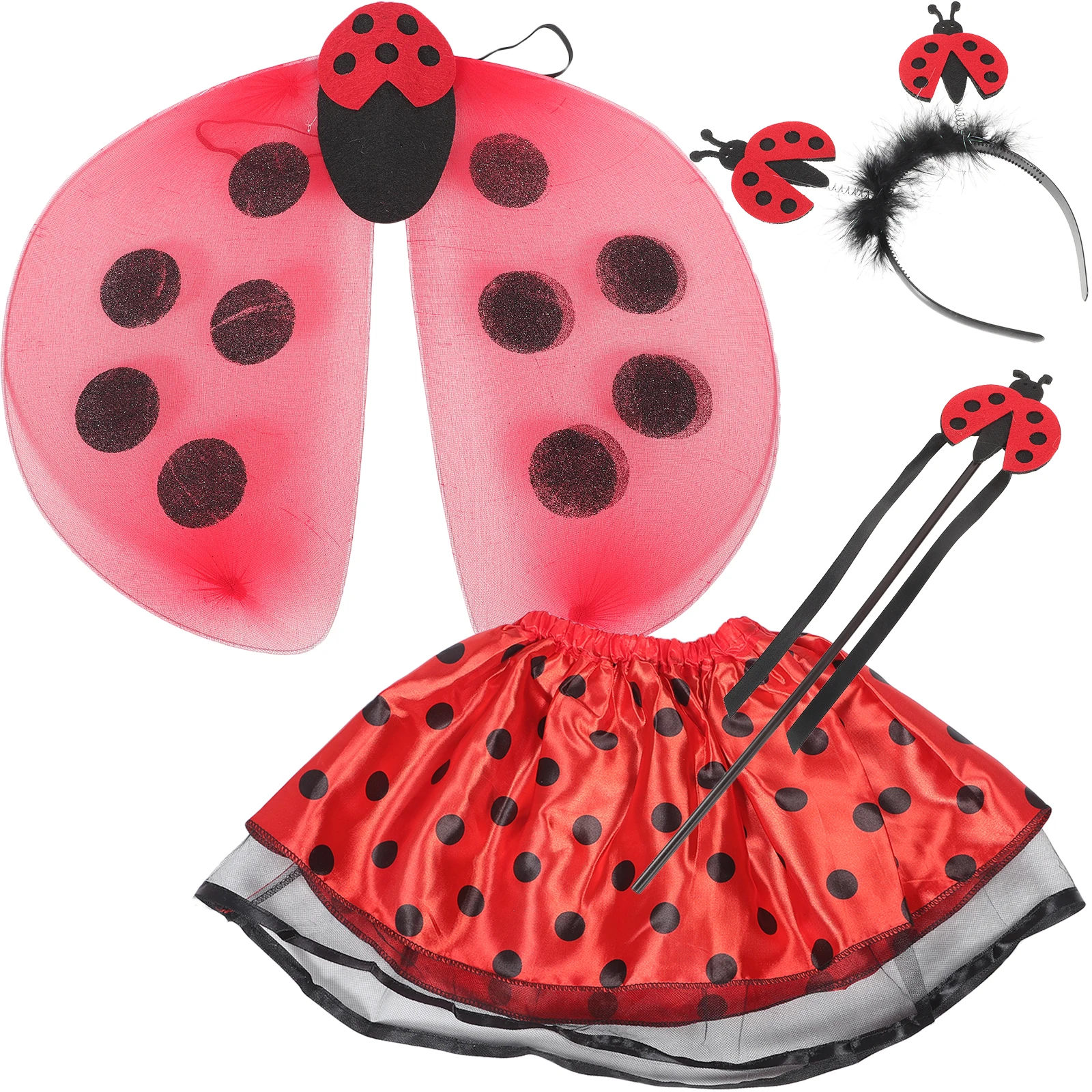 

4pcs /set Gauze Skirt Suit Toddler Ladybug Fairy Costume Tulle Skirts Headband Wand Comfortable Material Costumes Parties Gifts
