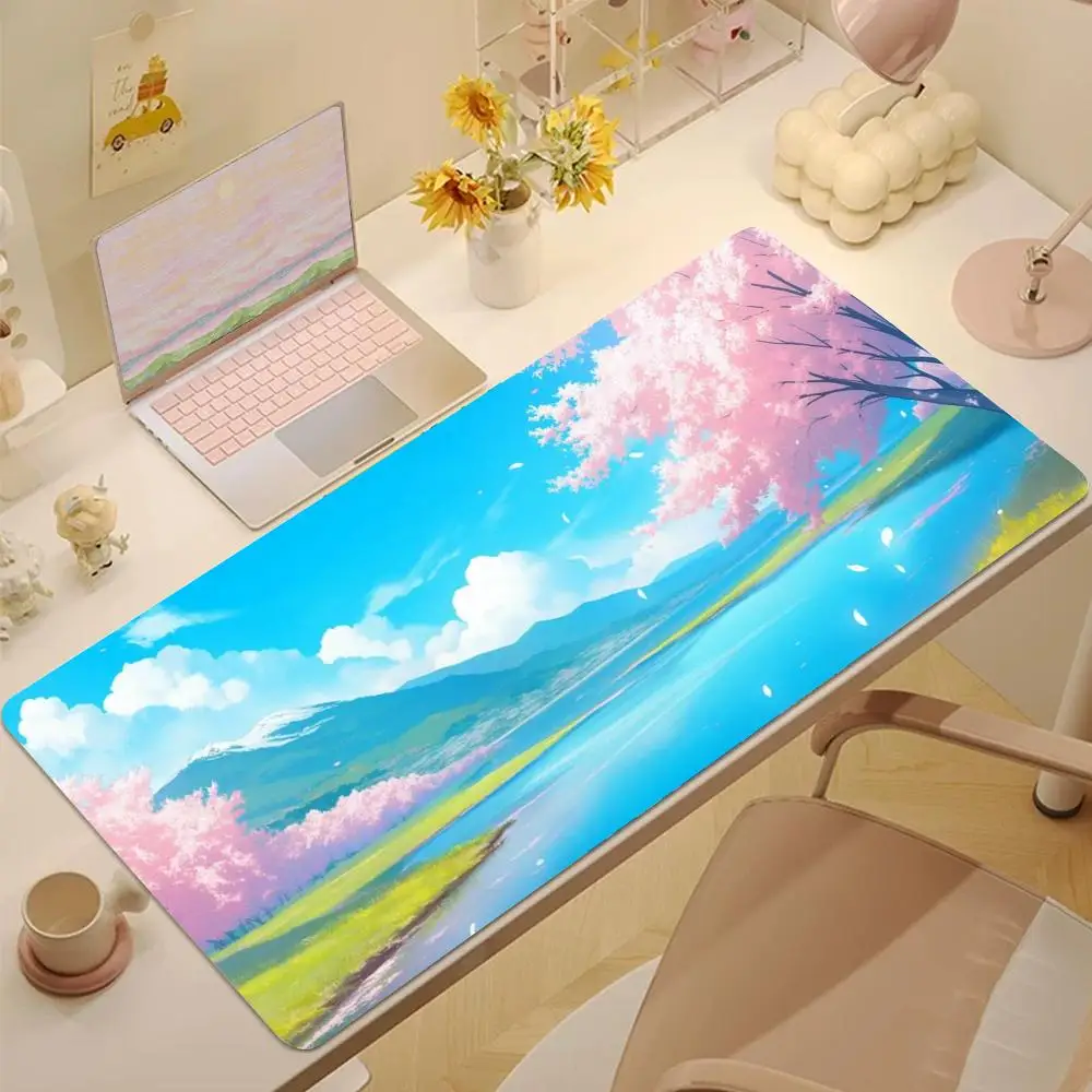 

anime sakura Mouse Pad Tablet mouse Pad Laptop xl desktop mouse pad, cute HD Rainbow Gaming keyboard pad, csgo Player, 90x40