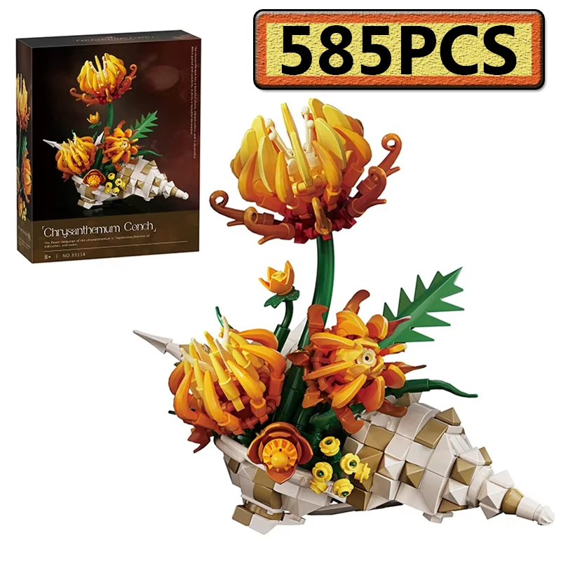 

MOC Chrysanthemum Conch Building Blocks Desktop Ornament Potted Plant Bricks Model Flower DIY Building Toys Kids Adult Gifts